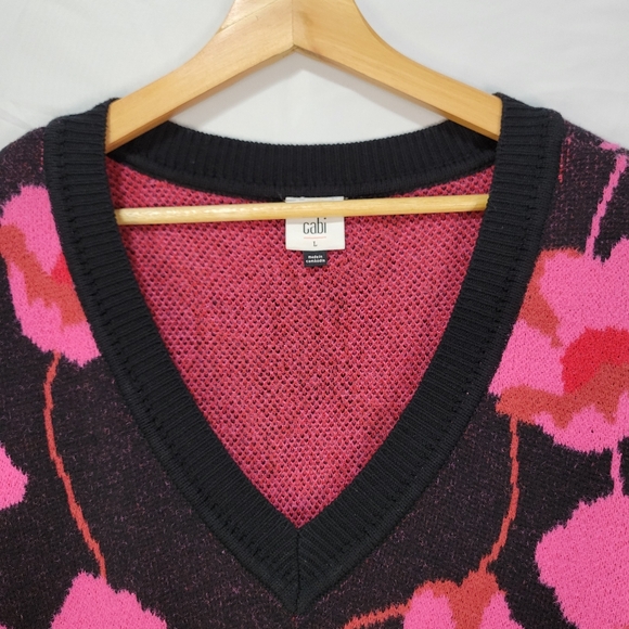Cabi Rococo Poppy Bloom V Neck Pull Over black pink sweater style 4102 - Picture 3 of 9
